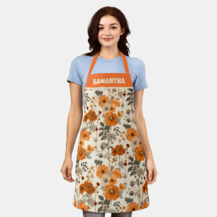 Tablier Vintage Rustique Burnt Orange Automne Fleurs motif
