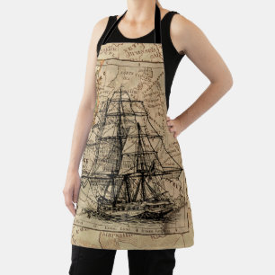 Tablier Vintage Sailing Ship and Old European Map