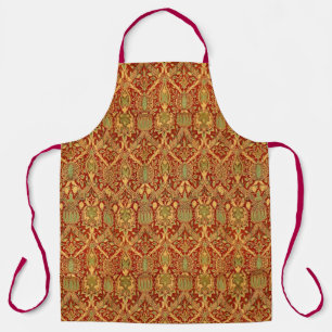 Tablier Vintage William Morris Motif Rouge Turquoise Or
