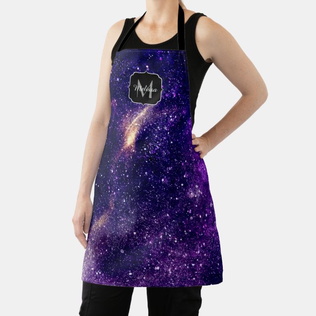 Tablier Violet violet galaxie abstraite Monogramme personn (Insitu)