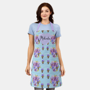 Tablier Violette pourpre florale Bleu lilas Pensée Nom de