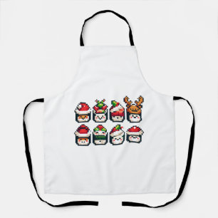 Tablier Visages de sushi de Noël - Jote Pixel Art Holiday