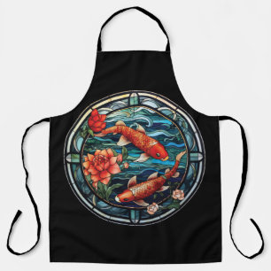 Tablier Vitrail asiatique style Koi Poisson et Camellias