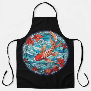 Tablier Vitrail asiatique style Koi Poisson et Camellias