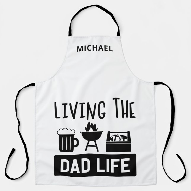 Tablier Vivre Le Papa Vie Bière BBQ Nom Personnalisé (Recto)