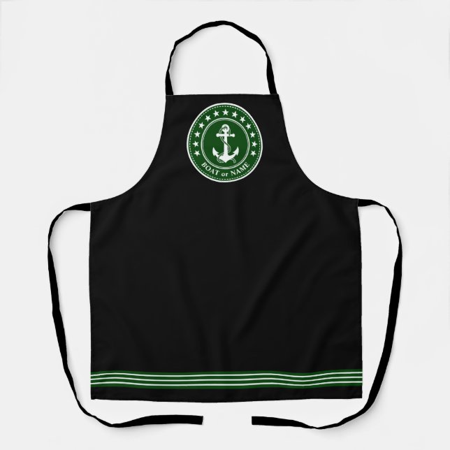 Tablier Votre bateau ou nom Ancre nautique Étoiles Vert (Recto)