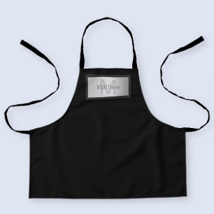 Tablier Votre nom et votre monogramme   Gris Noir & Faux A