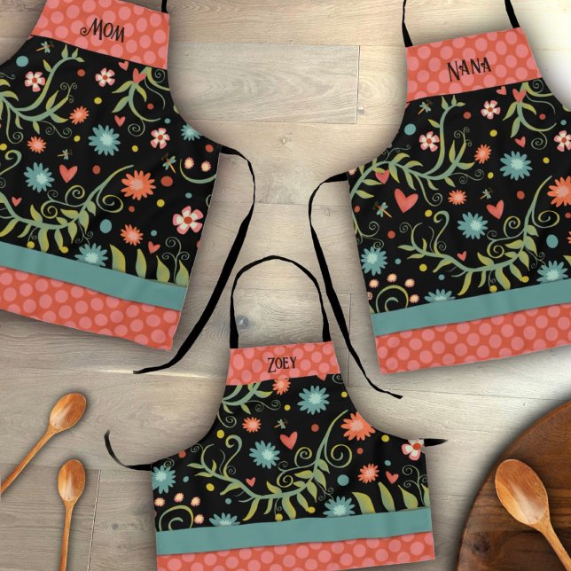 Tablier Votre nom Fleurs élégantes Points roses Inspirété (Available in the Inspirivity Apron Collection)