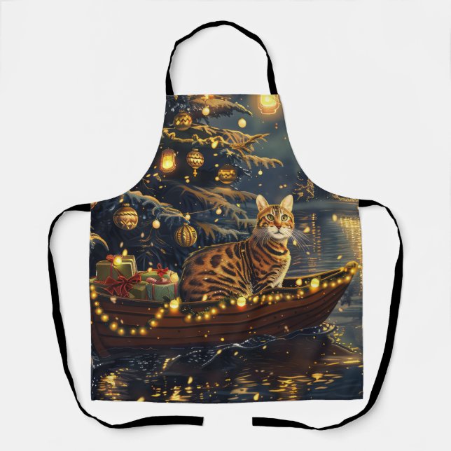 Tablier Voyage de fête de Noël du chat du Bengale (Recto)