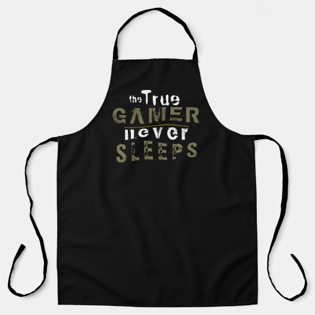 Tablier Vrai Gamer ne dort jamais Typographie Gamer Apron (Recto)