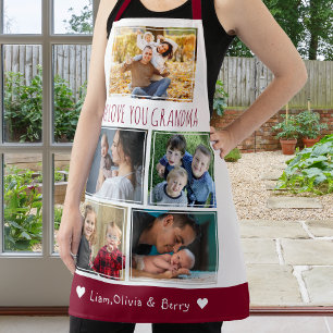 Tablier We Love Mamie Grandkids 5 Photo Maroon et blanc