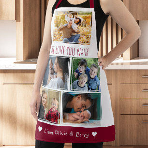 Tablier We Love Nana Grandkids 5 Photo Rouge Et Blanc