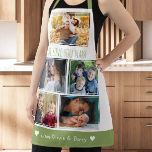 Tablier We Love Nana Grandkids 5 Photo Vert Et Blanc