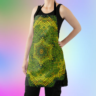 Tablier Weer Mandala vert jaune et noir