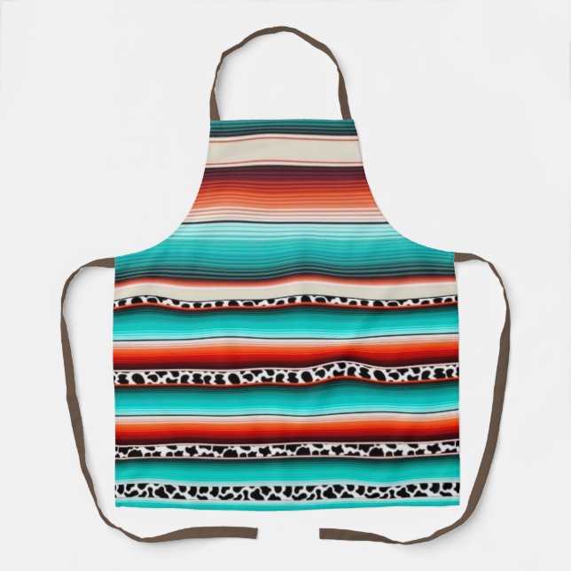 Tablier Western Turquoise Terracotta Grandes Vaches Imprim (Recto)