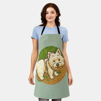 Tablier Westie heureux sur le sentier de la nature