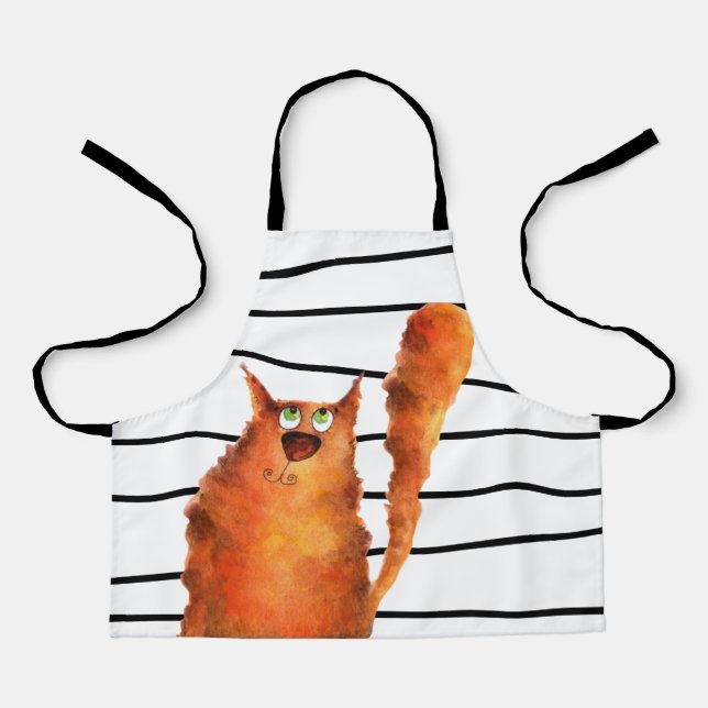 Tablier Whimsical Curious Chat sur les rayures Motif (Recto)