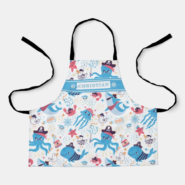 Tablier Whimsical Under the Sea Pirate Thème nautique (Recto)