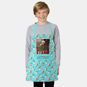 Tablier White Christmas Snowman Kids Photo Aqua