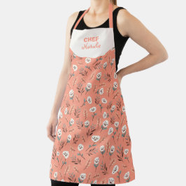 Tablier White Poppies Custom Name Apron