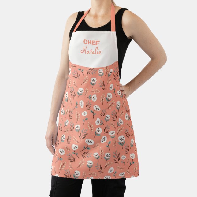 Tablier White Poppies Custom Name Apron (Insitu)