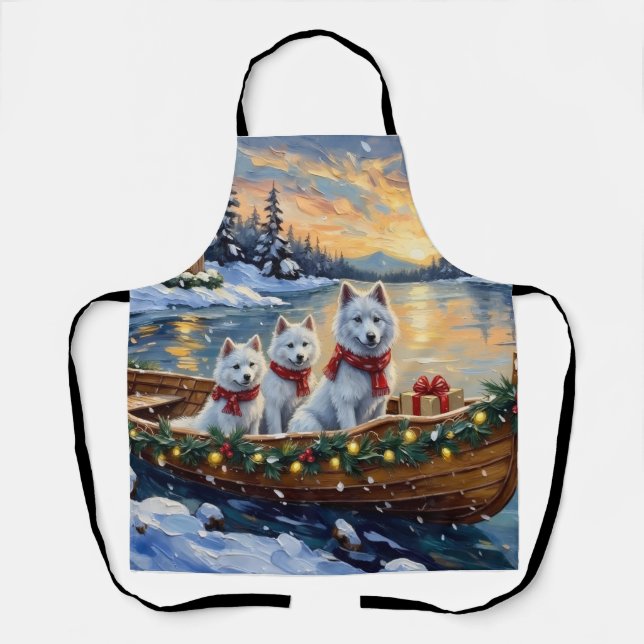 Tablier White Samoyed Christmas Boat Holiday (Recto)