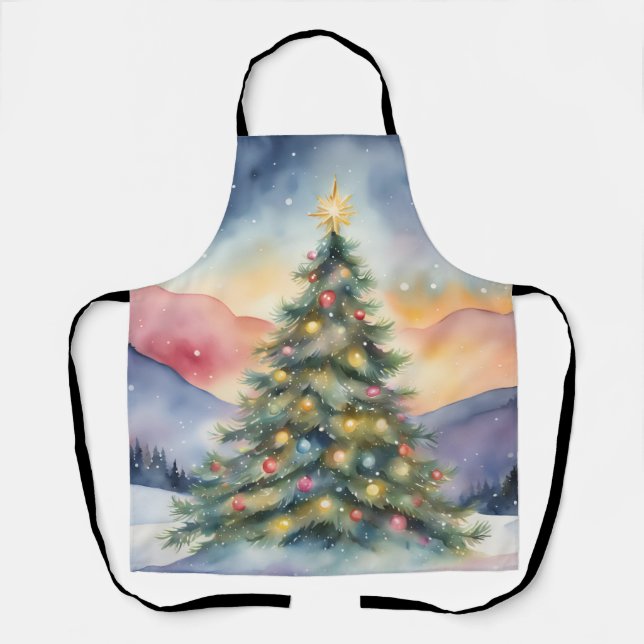 Tablier Winter Christmas Tree Snowy Sunset Scenery (Recto)