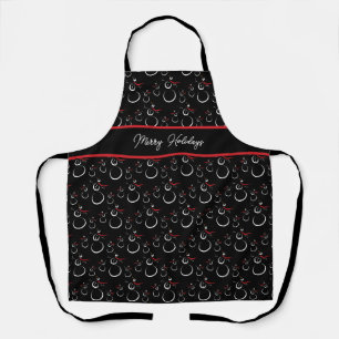 Tablier Winter Snowman Famille Motif Joyeux vacances Noir