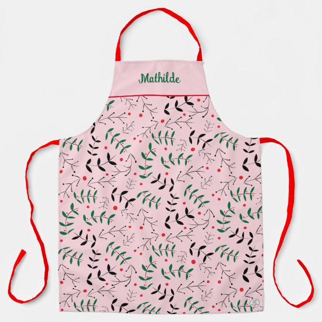 Tablier Winter Woodland Retro Personnalisé Pink Noël (Recto)