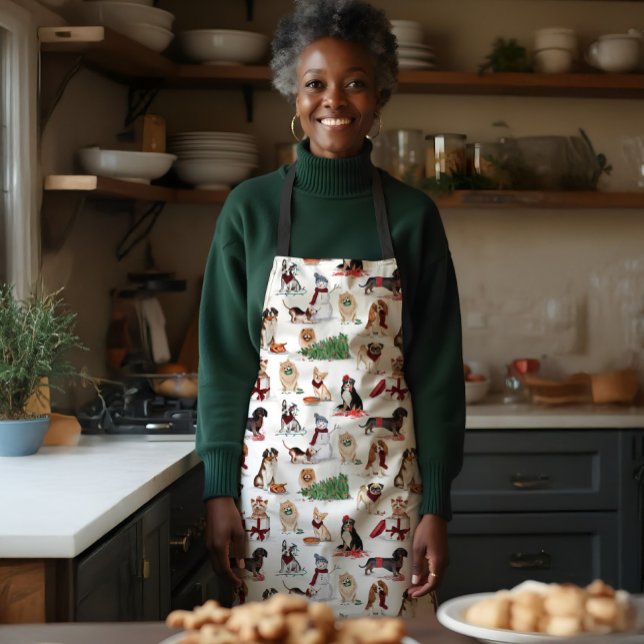 Tablier Woofy Christmas mignon Aquarelle Chiens coquins (Woofy Christmas Cute Watercolor Naughty Dogs Apron)