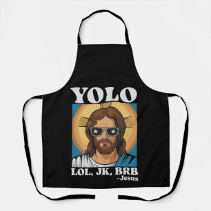 Tablier YOLO LOL JK BRB Jésus drôle de Pâques