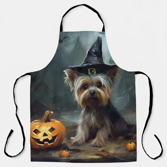 Tablier Yorkshire Terrier Citrouilles Halloween effrayant (Recto)
