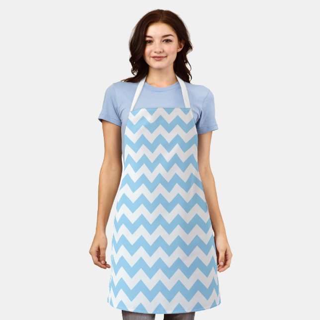 Tablier Zigzag bleu, Chevron bleu, Motif géométrique (Porté)