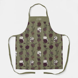 Tabliers à crânes floraux vert olive gothiques