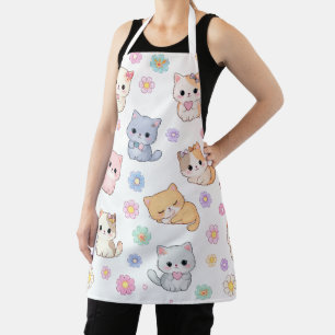 Tabliers à motif de chaton pastel Kawaii et floral