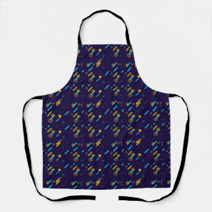 Tabliers avec un motif abstrait vibrant en bleu.