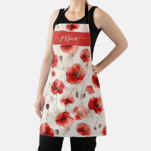 Tabliers chic coquelicots rouges écriture nom