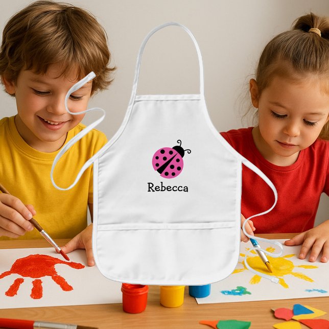Tabliers de coccinelle rose pour enfants personnal (Kid's apron for arts and crafts. Cute ladybug design.)