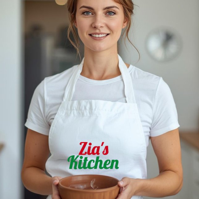 Tabliers de Zia (Zia's Kitchen custom white apron for Italian Aunt or Nonna)