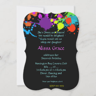 Tache de peinture néon, Sweet Sixteen, Invitation