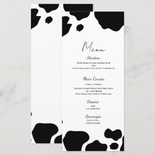 Taches de Vache Moo Impression Menu Mariage Noir B