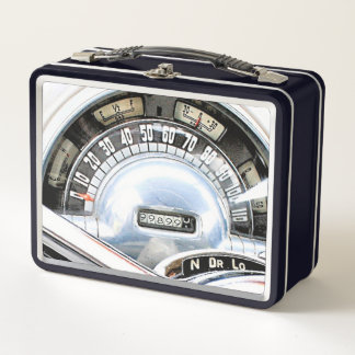 Tachometer mit Messgeräten des klassischen Autos v Metall Brotdose