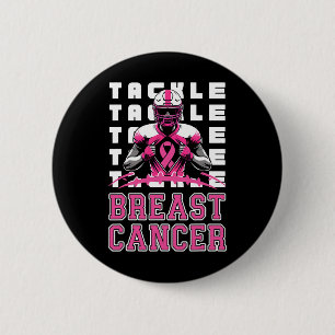 Tackle Football Breast Cancer Awareness Pink Ribbo Button
