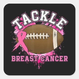 Tackle Football Pink Ribbon Brustkrebs Auswarenes Quadratischer Aufkleber