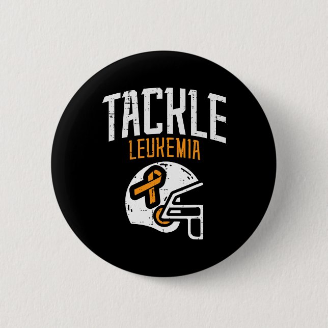 Tackle Leukemia Helmet Orange Ribbon Blood Button (Vorderseite)