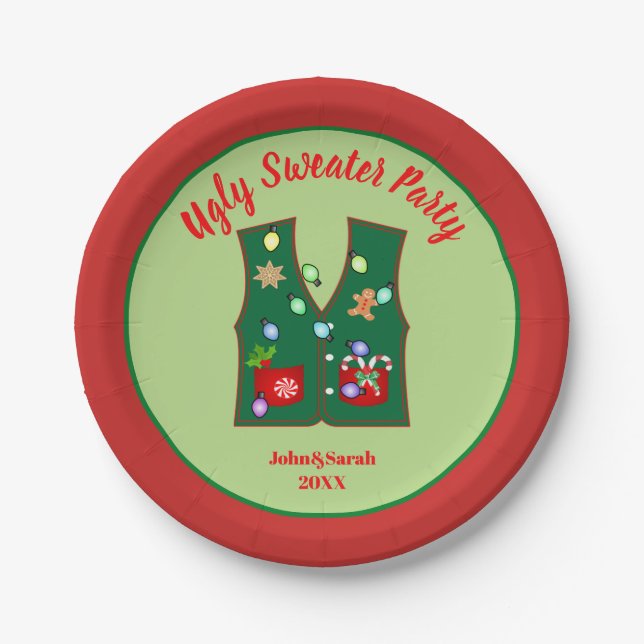 Tacky Christmas Lights Ugly Sweater Party Pappteller (Vorderseite)