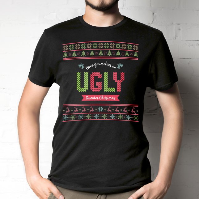 Tacky Christmas Nordic Strick Pattern Green Ugly T-Shirt (Von Creator hochgeladen)