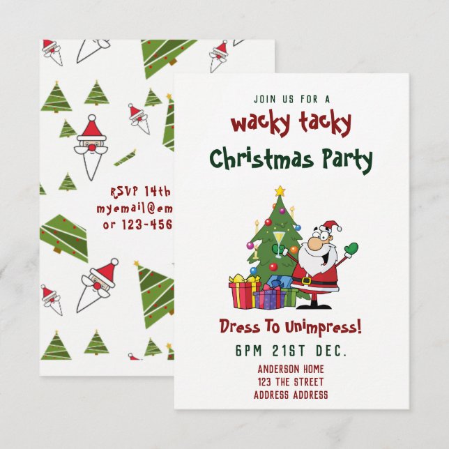 TACKY Christmas Party Invitation Drôle Père Noël (Devant / Derrière)