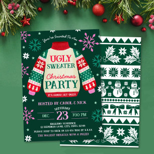 Tacky Festive Ugly Sweater Party Rot und Grün Einladung