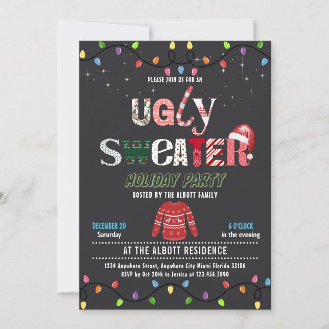 Tacky Ugly Christmas Holiday Sweater Party Einladung (Vorderseite)